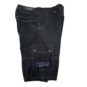 Y2K Coogi Shorts Black Denim Embroidered Baggy Hip Hop Skater Streetwear Men 36‎
